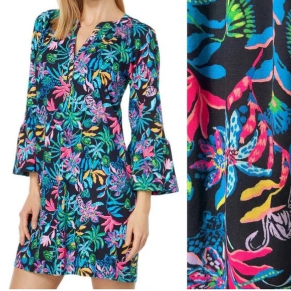 Lilly Pulitzer Norris 3/4 Sleeve Dress Onyx Paradise Glow S - Picture 10 of 10